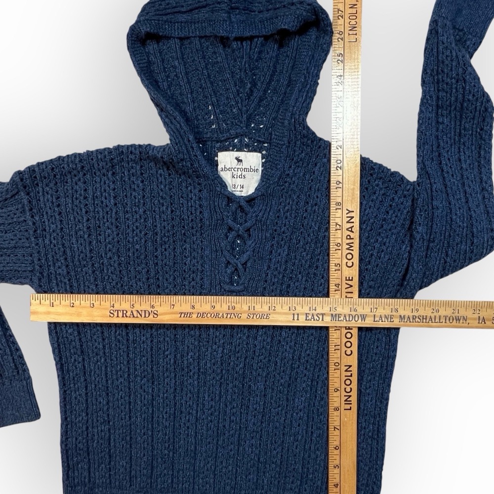 Abercrombie & Fitch Kids Blue Hooded Sweater 13/14 Youth Pullover Weave Lace Up - Picture 9 of 10
